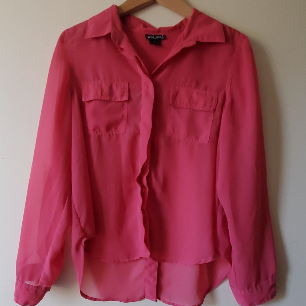 WET SEAL PINK OPEN BACK SHIRT